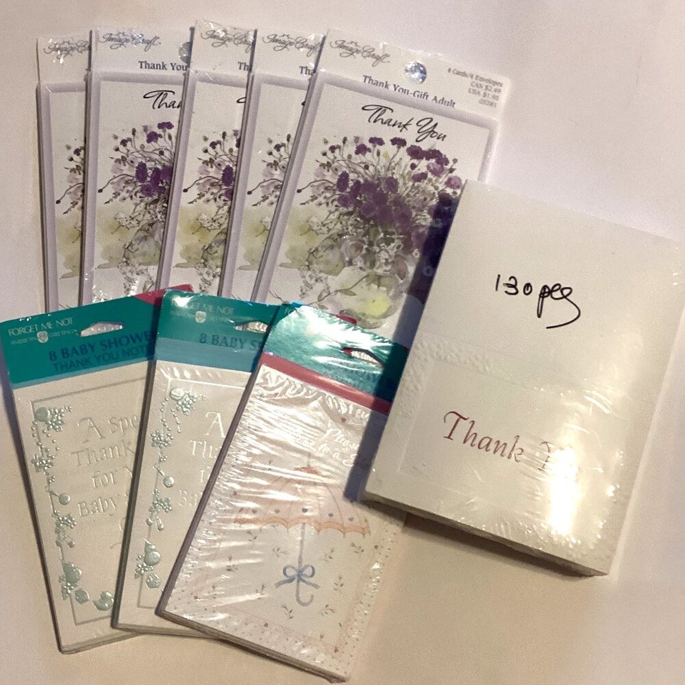 A Bundle of Baby Shower Thank You & Invitation Cards With Envelopes